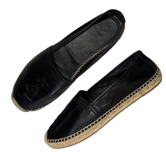 Yves Saint Laurent YSL Black Leather Logo Espadrilles Women’s 39.5 - Picture 1 of 12